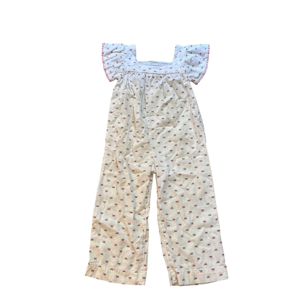 Old Navy Floral Jumpsuit Kids Cream Pink Boho‎ Linen Blend SIZE 4T